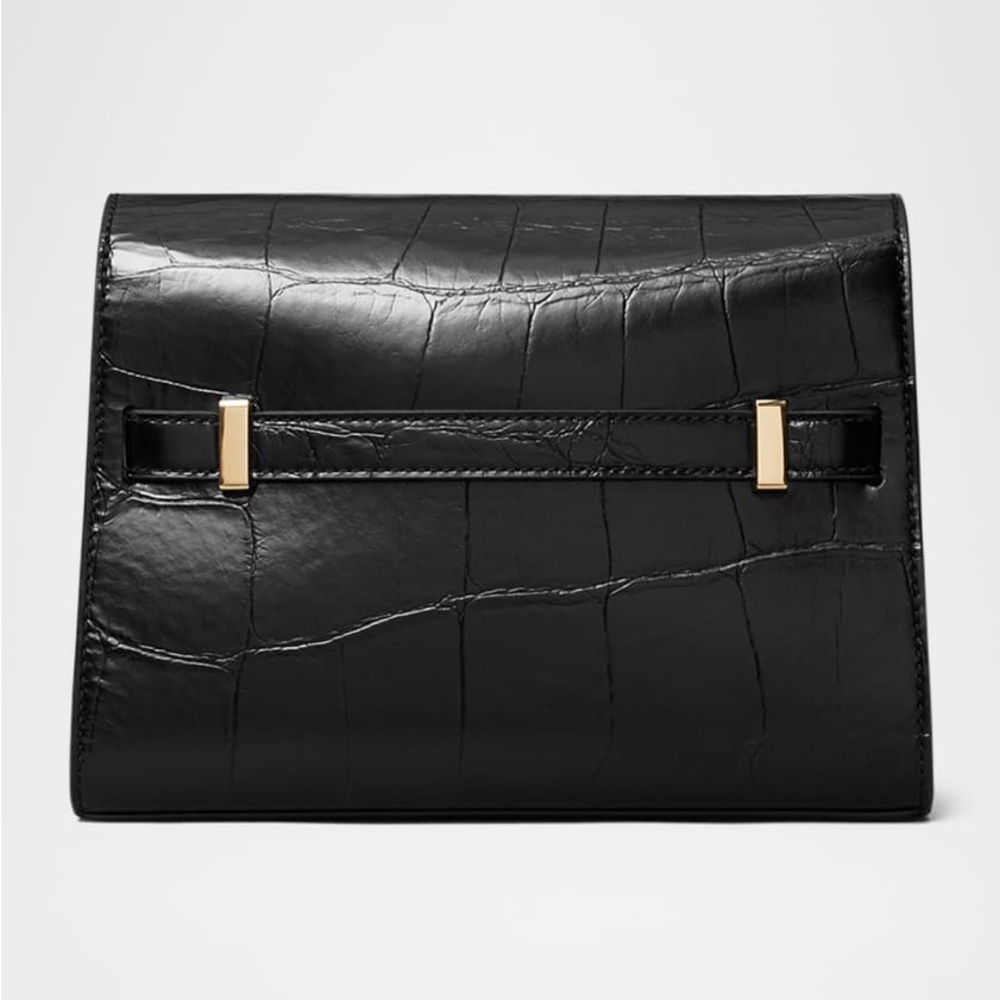 Tory Burch Lee Radziwill Shoulder Bag in Black Croc-Embossed Leather - Picture 2 of 16